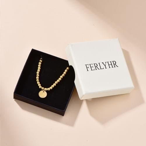 FERLYHR Gold-Plated Initial A-Z Charm Disc Bracelet for Women