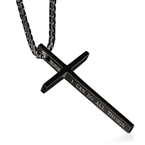 Philippians 4:13 Men's Rnivida Cross Necklace, Stainless Steel Christian Pendant