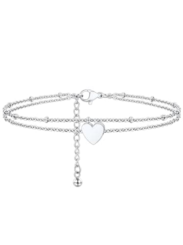 FaithHeart Women's Silver Stainless Steel Anklets(luaan link/beaded/Figaro) Summer Beach Jewelry, Adjustable & Waterproo