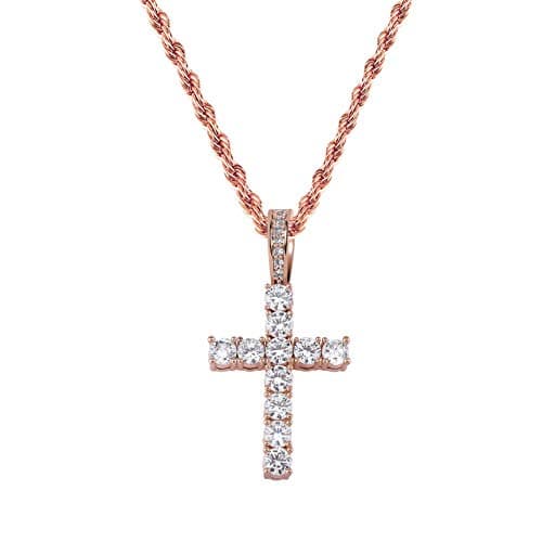 TOPGRILLZ Gold Heart Cross Necklace 14K Silver Plated Cubic Zirconia Pendant