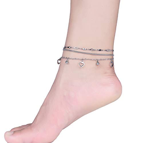Hoduar 14K Gold Plated Stainless Steel Ankle Bracelet Set