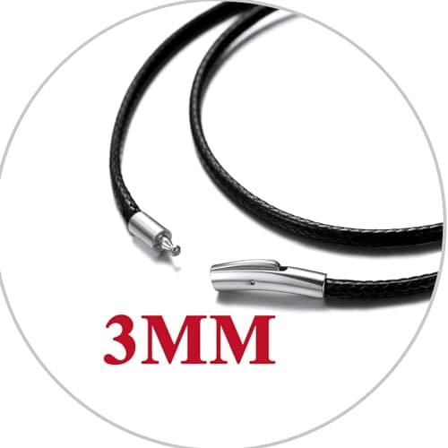 Customizable U7 Leather Cord Necklace - Black/Brown 3mm/2mm, Stainless Steel Clasp, 16-30"