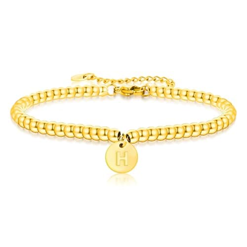 FERLYHR Gold-Plated Initial A-Z Charm Disc Bracelet for Women