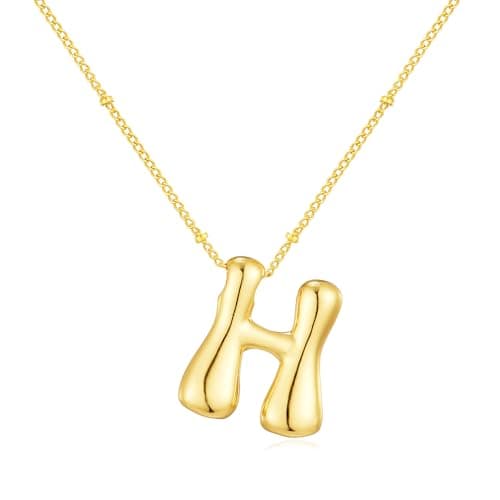 Moiegouct 14K Gold Plated 3D Initial Necklace with Beaded Chain Personalized Jewelry for Women