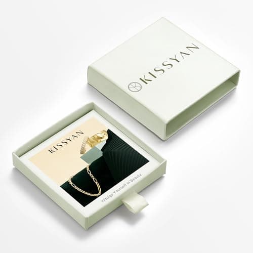 KissYan Initial Letter Pendant Necklace, 14K Gold Plated Square Monogram Figaro Chain Jewelry A-Z