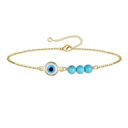 Turandoss Women's 14K Gold Plated Evil Eye Layered Bracelet