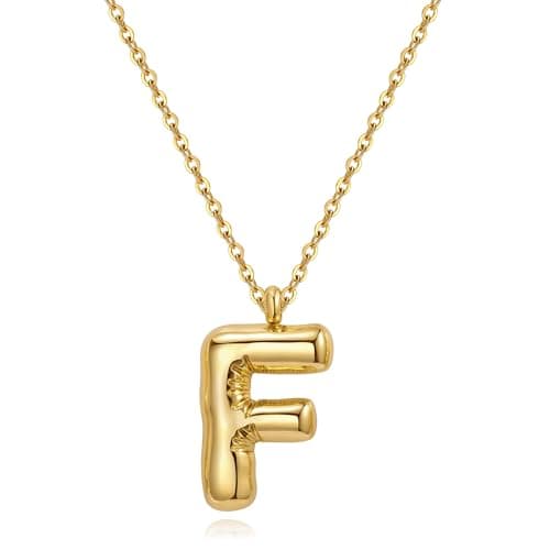YeGieonr Tarnish-Free Gold Stainless Steel Initial Necklace with Bubble Letter Pendant