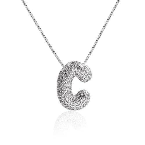 Qyalie Gold Plated Chunky Bubble Initial Letter Necklace for Women