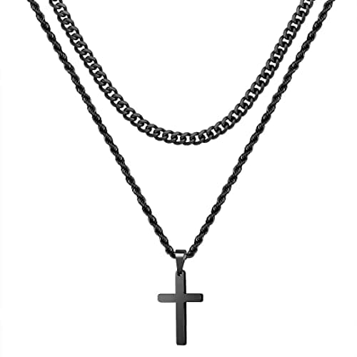 Ursteel Men's Layered 18K Gold Tone Cross Chain Necklace 16-24 Inch