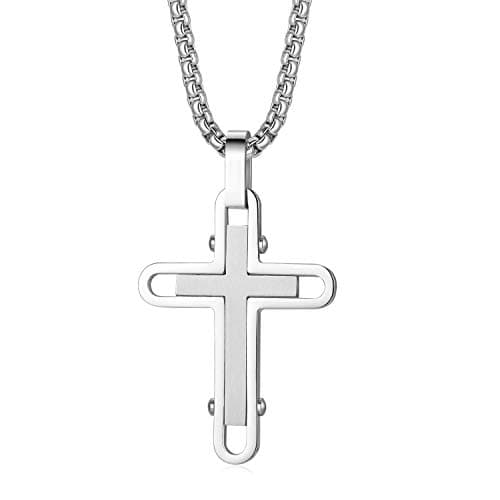 Holizaly Men's 316L Stainless Steel Cross Pendant White/Gold/Black/Blue Rolo Chain-Gift Box Included