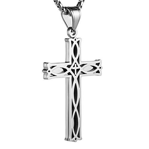 HZMAN Men's Stainless Steel Infinity Celtic Cross Pendant Necklace, 22+2" Chain