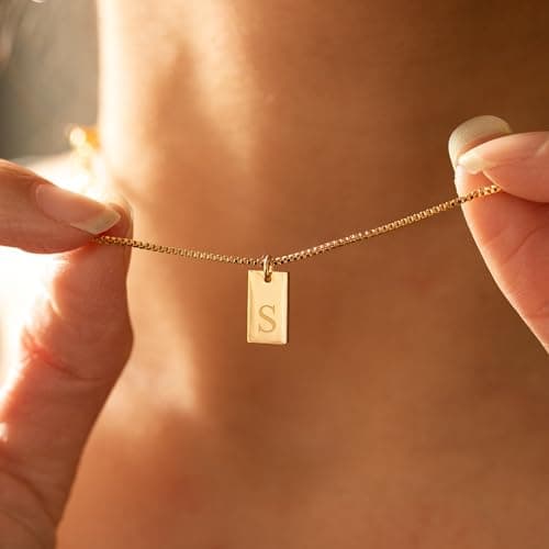 Krfy Women's 18K Gold Plated Cursive Initial Pendant Choker Chain Jewelry