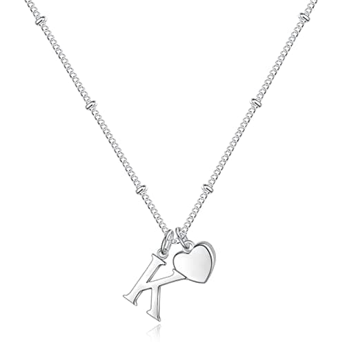 Vrsilver Easter Basket Stuffers: Heart Initial Necklaces for Girls & Women Jewelry