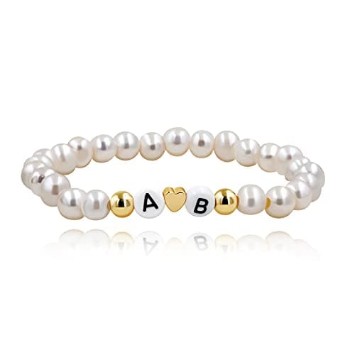 Personalized Name Bracelet with Natural Pearl and Afghan Jade for Women