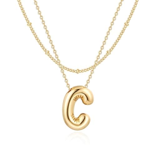 NateBur 14K Gold Layered Balloon Initial A-Z Choker Necklace, Personalized Birthday Gift for Women