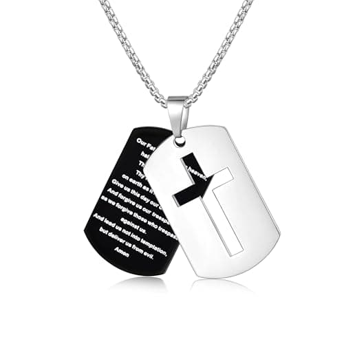 Fiusem Men's Inspirational Bible Verse Cross Necklace, 24 Inches Chain