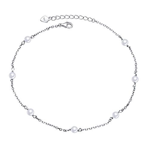 DAOCHONG Women's S925 Sterling Silver Adjustable Foot Heart Lotus Infinity Moon Stars Flower Pearl Anklet Beach Jewelry