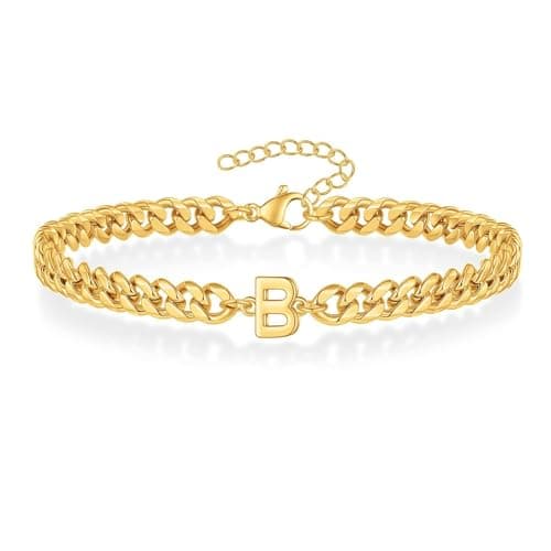 18K Gold Plated Cuban Chain Initial Bracelets for Men