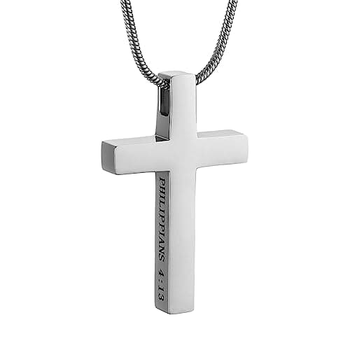 HZMAN Philippians 4:13 Strength Cross Pendant Stainless Steel Necklace