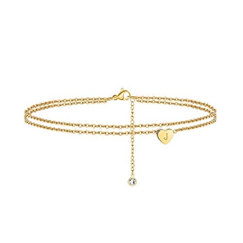 Ursteel 14K Gold Plated Dainty Women's Layered Heart Anklets