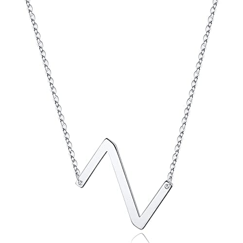 Turandoss Sterling Silver Sideways Initial A-Z Pendant Necklace for Women Girls