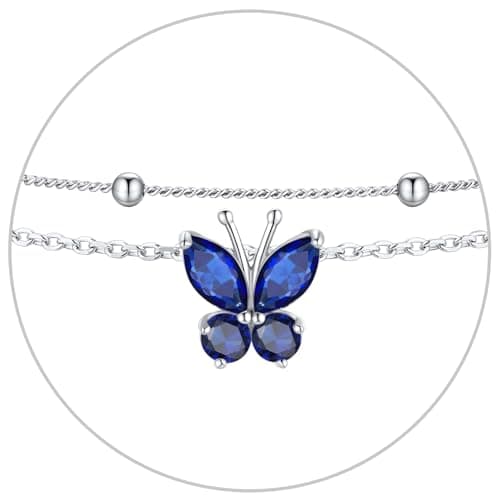 SILVERCUTE 925 Sterling Silver Butterfly Anklet for Women Waterproof Summer Beach Jewelry 22-27cm