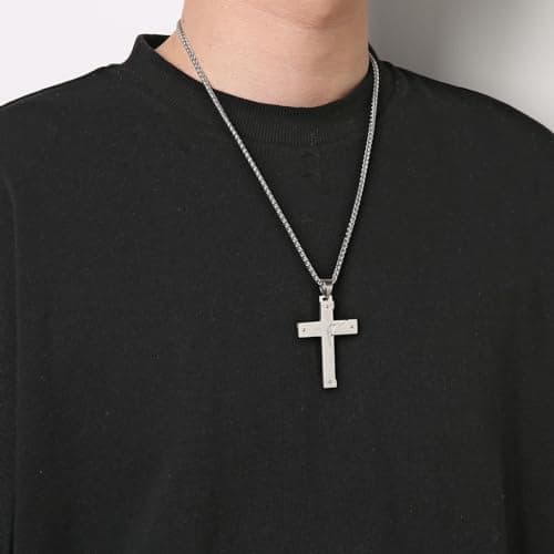 HZMAN Men's Stainless Steel Jesus Crucifix Pendant Necklace