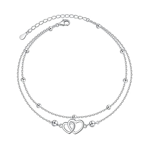 DAOCHONG Women's S925 Sterling Silver Adjustables Anklet Evil Eye Heart Jewelry