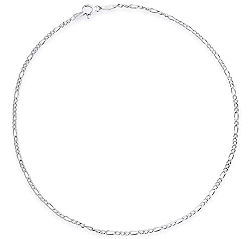 Savlano 925 Sterling Silver Solid Italian Figaro Anklet for Women, 0.8mm-5mm, Gift Box Included