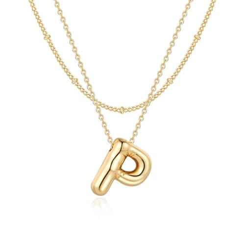 NateBur 14K Gold Layered Balloon Initial A-Z Choker Necklace, Personalized Birthday Gift for Women