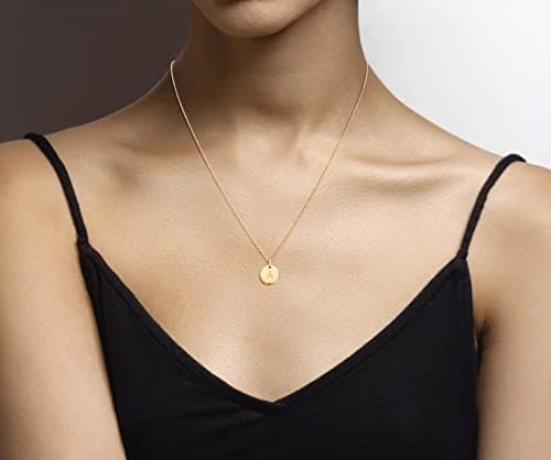 Miabella 18K Gold Plated Round Initial Necklace for Women Adjustment 18-20 Inch A-Z Made in Italy