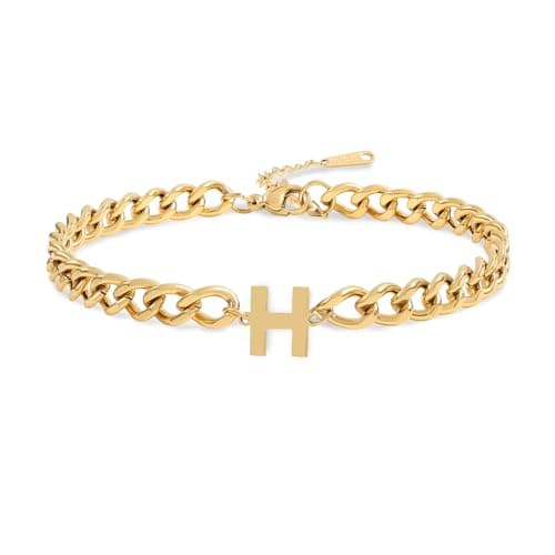 Jwicklirrng Men's 18K Gold Plated Letter Charm Bracelet A-ZAdjustable Cuban Chain for Boyfriend or Father