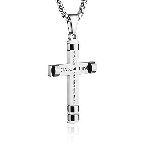 HZMAN Philippians 4:13 Strength Pendant Stainless Steel Necklace, 3 Colors
