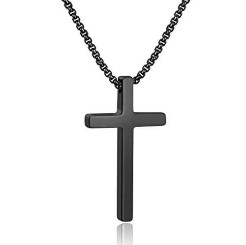 Men's Stainless Steel Cross Pendant Necklace, Silver Black Gold, 16-30 Inches Box Chain