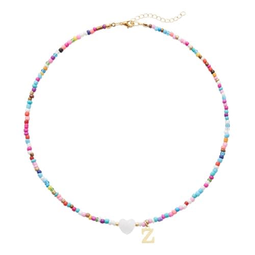 Seensea Colorful Rainbow Initial Beaded Choker for Women