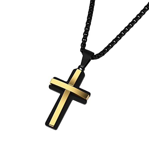 Men's Edforce Stainless Steel Double Layer Cross Pendant Necklace, 24" Chain