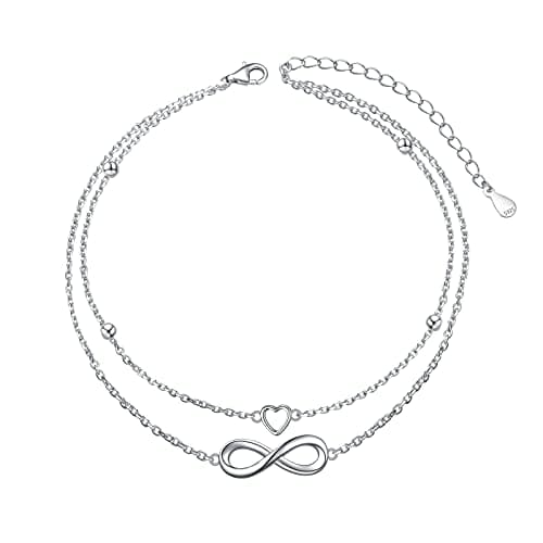 DAOCHONG Women's S925 Sterling Silver Adjustable Foot Heart Lotus Infinity Moon Stars Flower Pearl Anklet Beach Jewelry