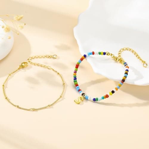 Turandoss Dainty 18K Gold Plated Initial Bracelet