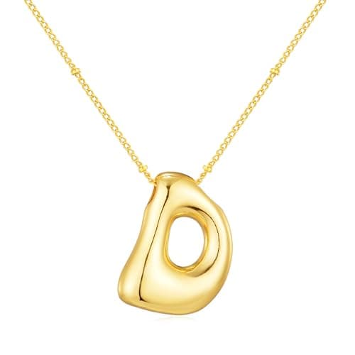 Moiegouct 14K Gold Plated 3D Initial Necklace with Beaded Chain Personalized Jewelry for Women