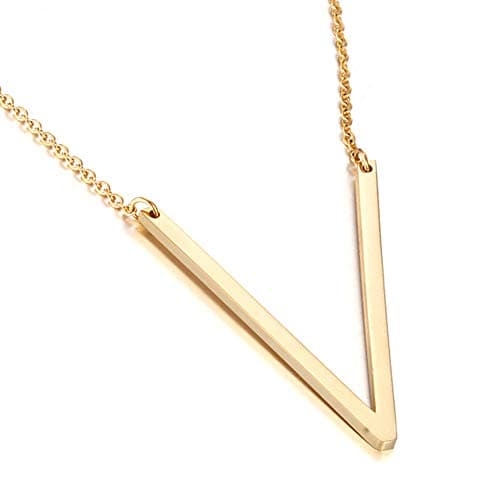 MOMOL Sideways Initial Necklace - Large 18K Gold Plated Stainless Steel Pendant for Women