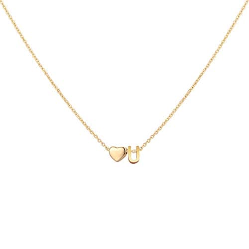 Glimmerst Heart Initial Necklace - Personalized 18K Gold Plated Stainless Steel