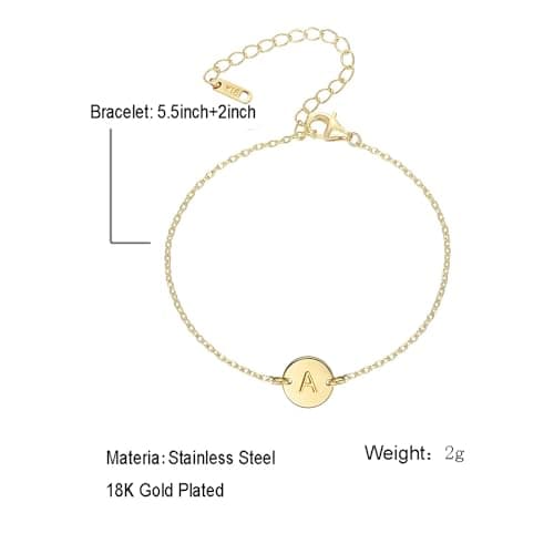 Personalized 18K Gold Plated Initial Charm Bracelet for Women