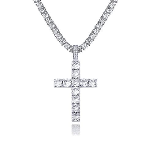 TOPGRILLZ Gold Heart Cross Necklace 14K Silver Plated Cubic Zirconia Pendant