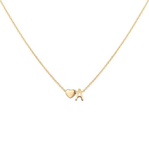 Glimmerst Heart Initial Necklace - Personalized 18K Gold Plated Stainless Steel