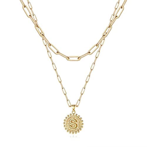 Ursteel Gold Initial Necklace for Women - Adjustable Layered Paperclip Chain S Pendant Jewelry Gift