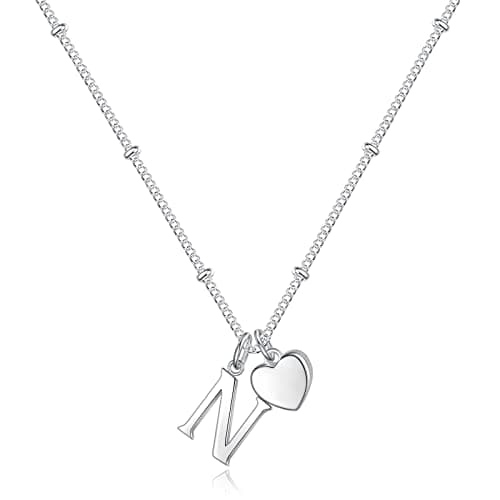 Vrsilver Easter Basket Stuffers: Heart Initial Necklaces for Girls & Women Jewelry