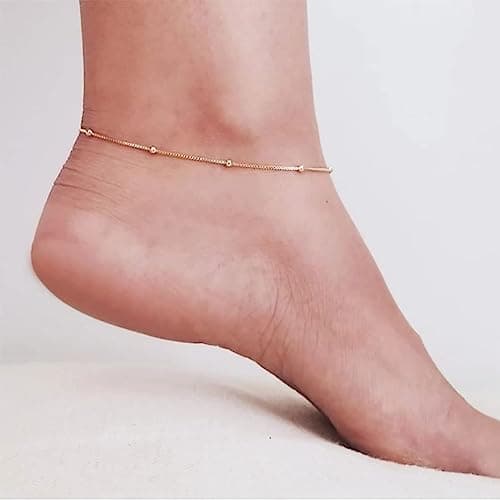 JECOMY 14K Gold Plated Silver Anklet with Pearl CZ Hearts