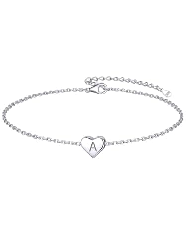 Chic Personalized 925 Sterling Silver Heart Initial Bracelet for Women(with Gift Box)