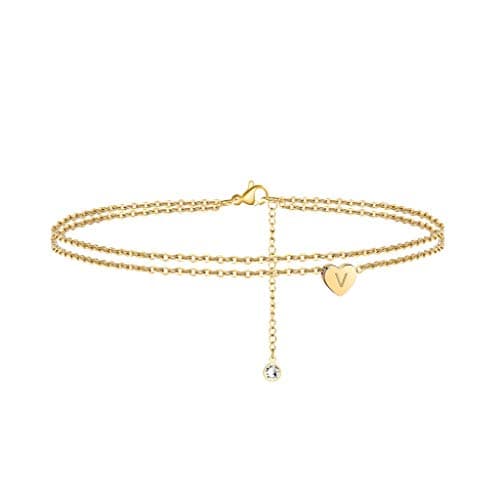 Turandoss 14K Gold Filled Layered Heart Anklet for Women
