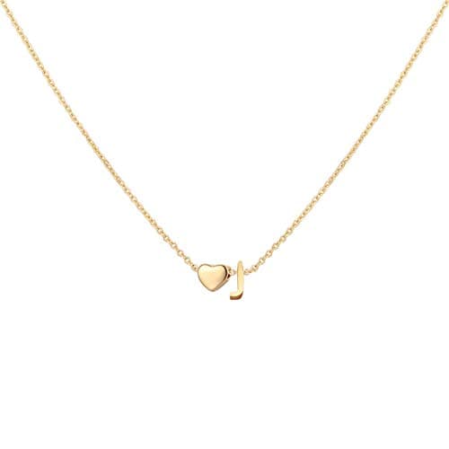 Glimmerst Heart Initial Necklace - Personalized 18K Gold Plated Stainless Steel
